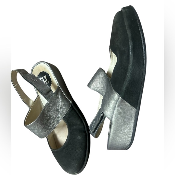 Fly London Black and Silver Wedge Slingbacks - Picture 1 of 10